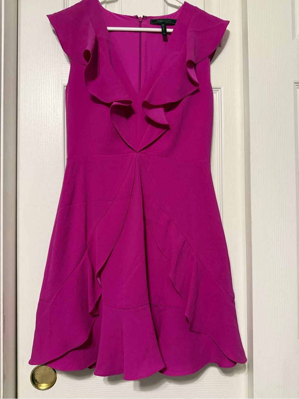 BCBGMaxAzria Fuchsia Ruffle V-Neck Mini Dress